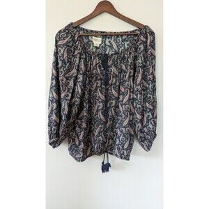 Denim & Supply Ralph Lauren Women's Peasant Top M Boho Paisley Prairie Navy